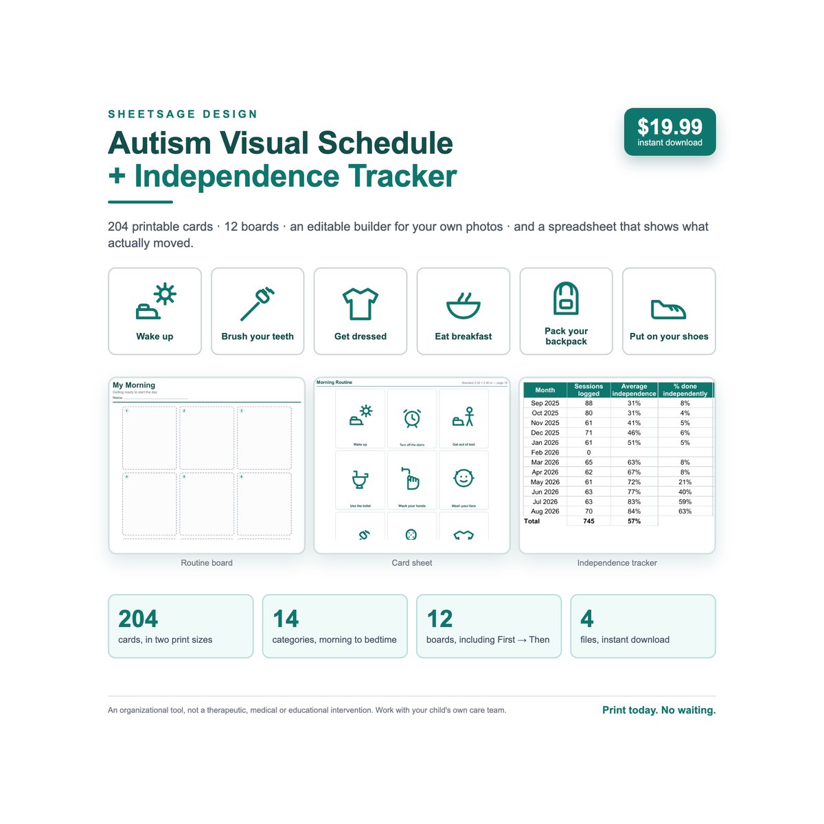 Autism Visual Schedule Builder + Independence Tracker