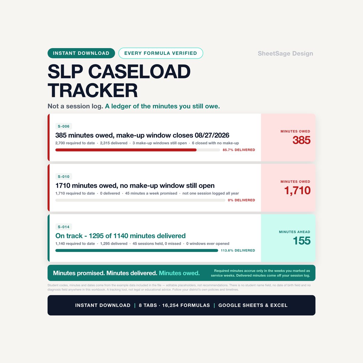School SLP Caseload & Service-Minute Tracker